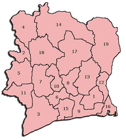 Cote d'Ivoire Administrative divisions Map