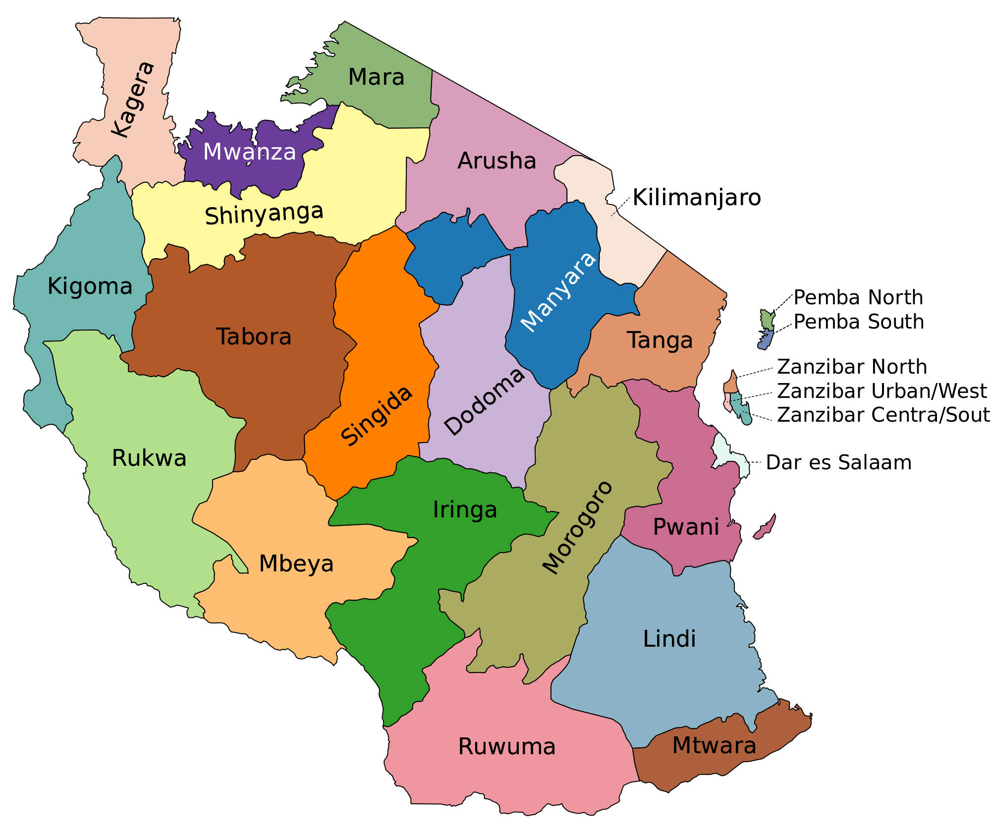 Tanzania Administrative divisions Map