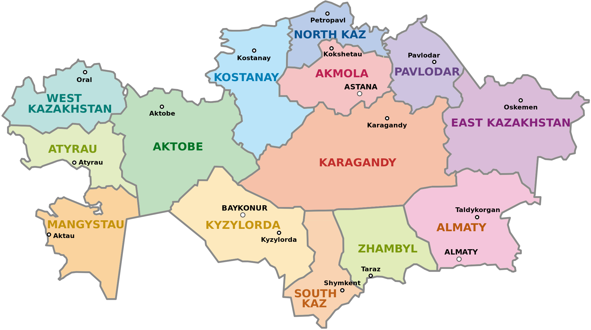 Kazakhstan Administrative divisions Map