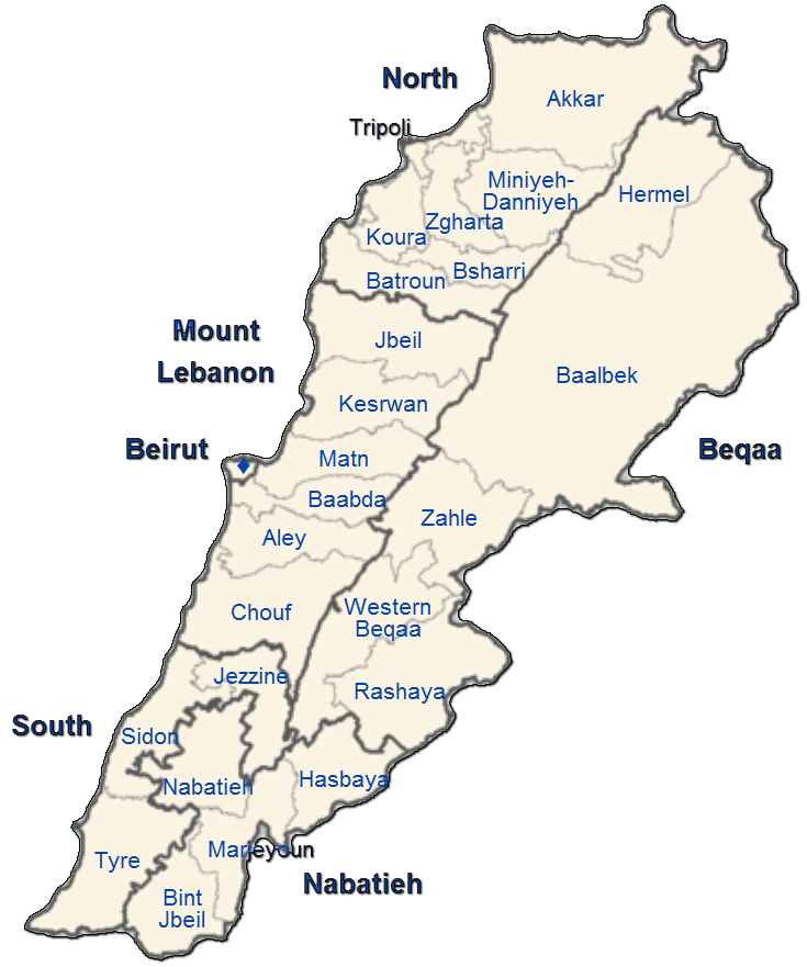 Lebanon Administrative divisions Map