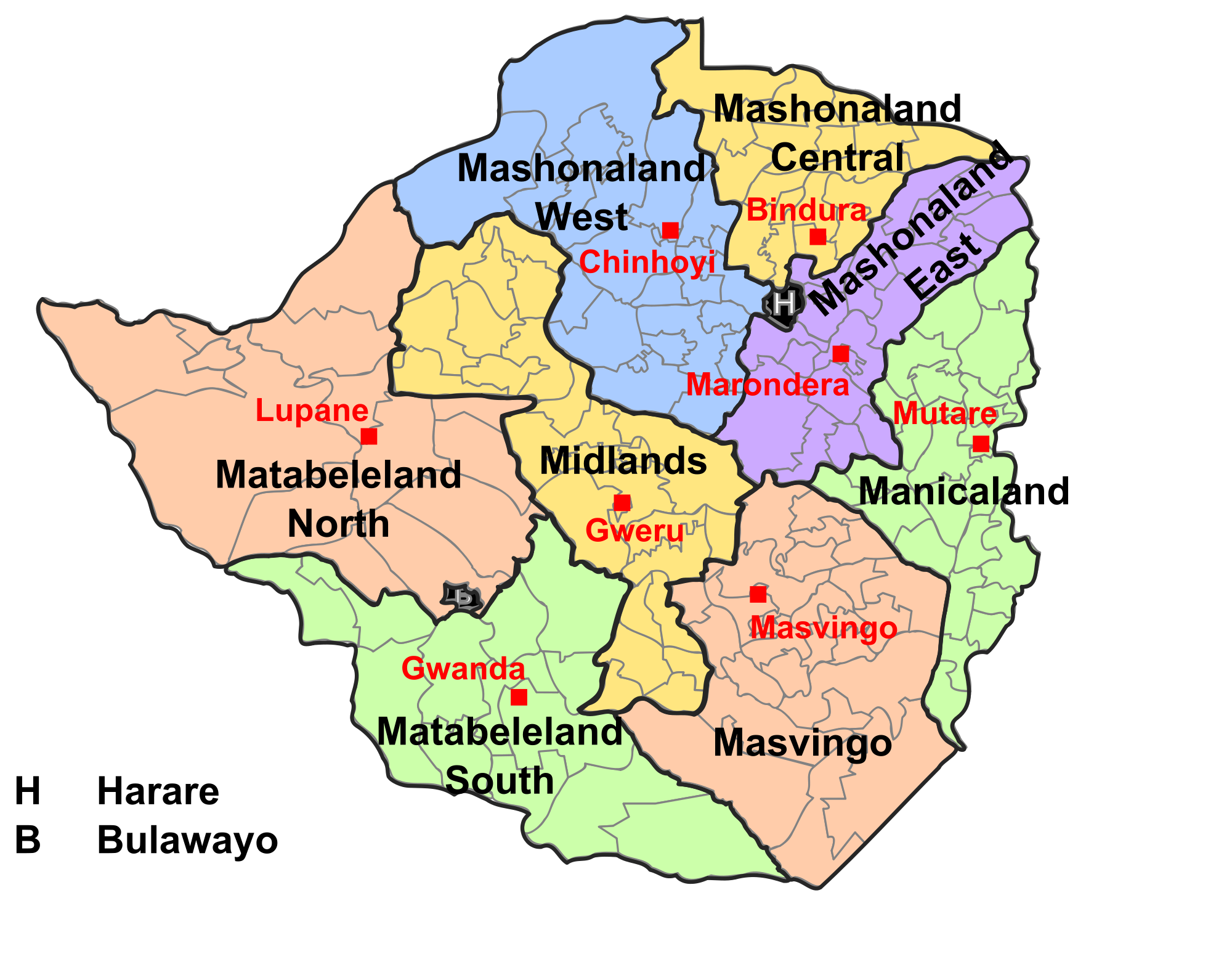 Zimbabwe Administrative divisions Map